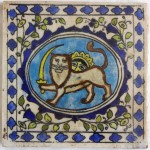 Tile from Qajar era iran-persia-hand-painted-pottery-glazed-ceramic-tile-depicting-traditional-lion-sun-shiro-khorshid-