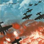 The Downfall of the Dictators is Assured. British heavy bomber aircrafts on a northern Italian industrial towns on the Alps. © IWM (Art.IWM PST 15012) - دیکتاتورها شکست خواهند خورد