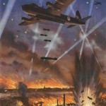 The Downfall of the Dictators is Assured. Britain’s mighty Stirling bombers attacking the German port of Lubek on the Baltic Sea and setting fire to the docks. Dictators shall be defeated. 1942, © IWM (Art.IWM PST 15034) - دیکتاتورها شکست خواهند خورد