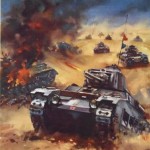 The Downfall of the Dictators is Assured. British tanks on the attack in the african desert. Dictators shall be defeated. © IWM (Art.IWM PST 16878) - دیکتاتورها شکست خواهند خورد
