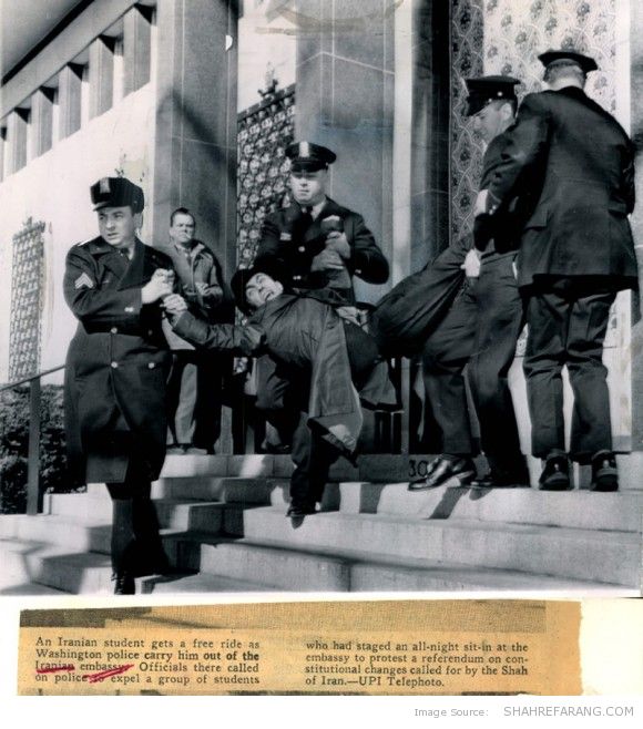 Iranian Protester IS Escorted from Embassy, 1963. Iranian Protester IS Escorted from Embassy, 1963.