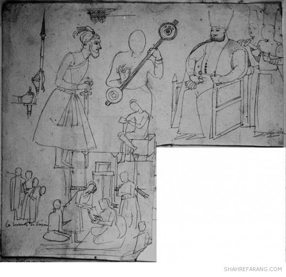 A Sultan, Persian musicians, and characters in the courtyard of a house, by Jean Auguste Dominique Ingres